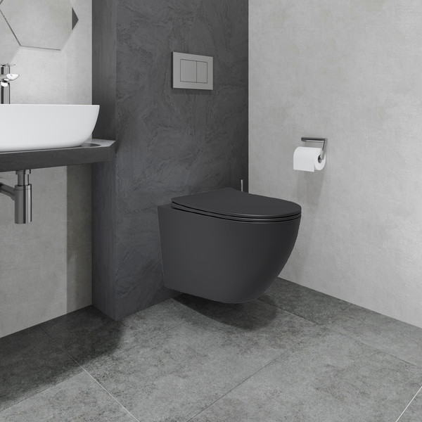 Изображение товара Инсталляция с подвесным унитазом Lauter Augsburg 21901002 с кнопкой 219704E (черный матовый, скрытое крепление)