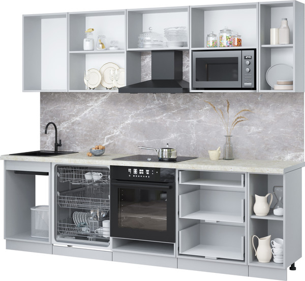 Изображение товара Кухонный гарнитур Интерлиния Мила Лайт 2.6-ПМ2 (персидский жемчуг/бетон портленд/серый каспий)