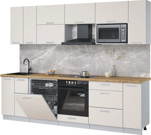 Изображение товара Кухонный гарнитур Интерлиния Мила Лайт 2.7-ПМ2 (персидский жемчуг/персидский жемчуг/дуб бунратти)