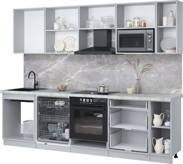 Изображение товара Кухонный гарнитур Интерлиния Мила Лайт 2.7-ПМ2 (персидский жемчуг/персидский жемчуг/дуб бунратти)