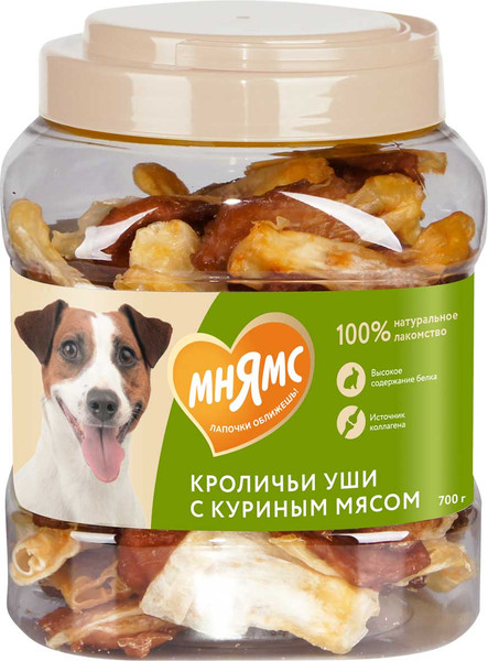 Изображение товара Лакомство для собак Мнямс Кроличьи уши с куриным мясом / 702600 (700г)