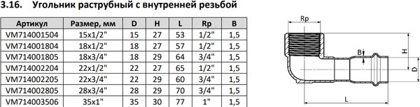 Изображение товара Угольник соединительный Varmega Inox Press ВР 22х1/2" раструбный / VM714002204