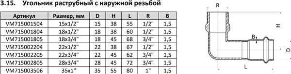 Изображение товара Угольник соединительный Varmega Inox Press НР 22х1/2 раструбный / VM715002204