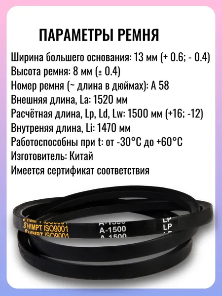 Изображение товара Ремень для садовой техники Стинко А-1500 (код К)