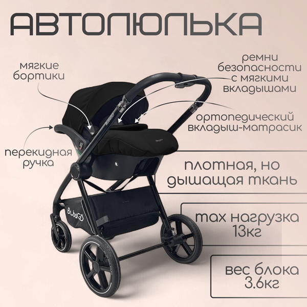 Изображение товара Детская универсальная коляска Bubago Niveta 3в1 / BG 192-1 (черный)