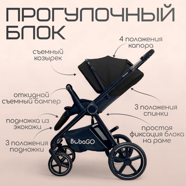 Изображение товара Детская универсальная коляска Bubago Niveta 3в1 / BG 192-1 (черный)