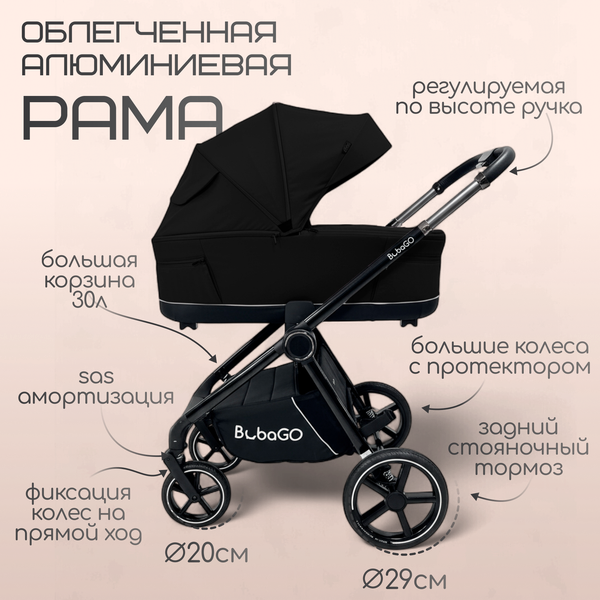 Изображение товара Детская универсальная коляска Bubago Niveta 3в1 / BG 192-1 (черный)