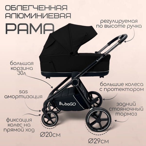 Изображение товара Детская универсальная коляска Bubago Niveta 3в1 / BG 192-1 (черный)