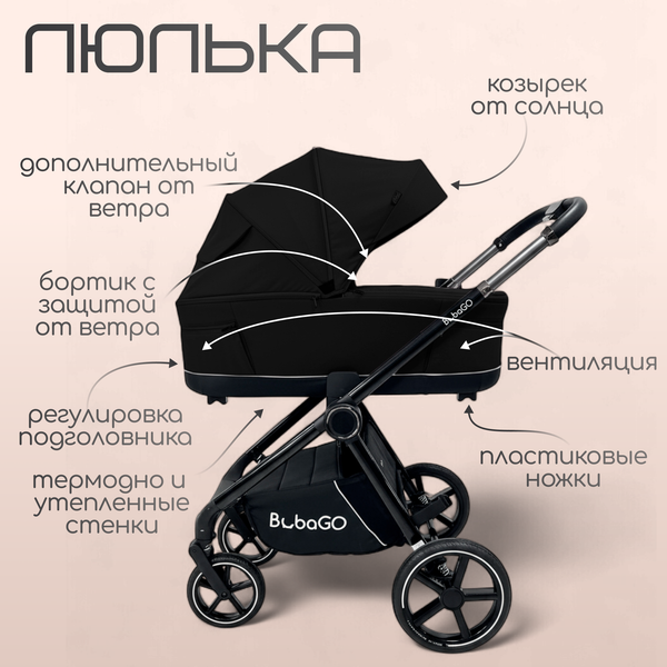 Изображение товара Детская универсальная коляска Bubago Niveta 3в1 / BG 192-1 (черный)