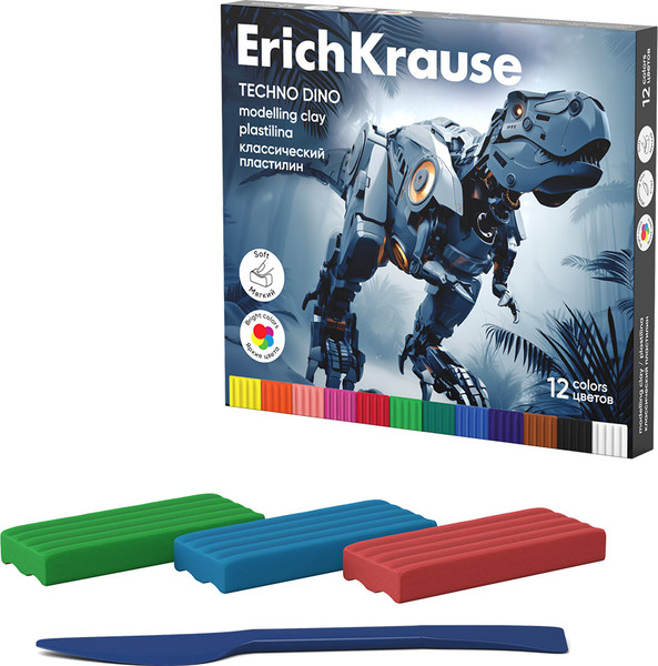 Изображение товара Пластилин Erich Krause Techno Dino / 65200 (12цв)