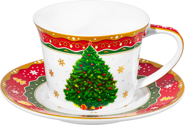 Изображение товара Чашка с блюдцем Elan Gallery Новогодняя ёлка New Bone China / 420806