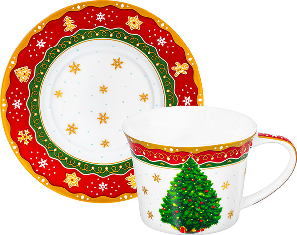Изображение товара Чашка с блюдцем Elan Gallery Новогодняя ёлка New Bone China / 420806