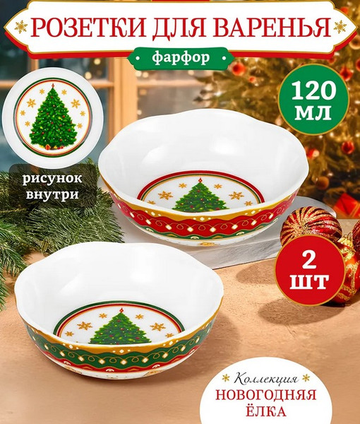 Изображение товара Набор креманок Elan Gallery Новогодняя ёлка New Bone China / 420808