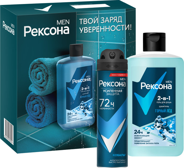 Изображение товара Набор косметики для тела и волос Rexona Men Сильнее сомнений 2025 Антиперспирант-спрей+Шампунь-гель (150мл+490мл)