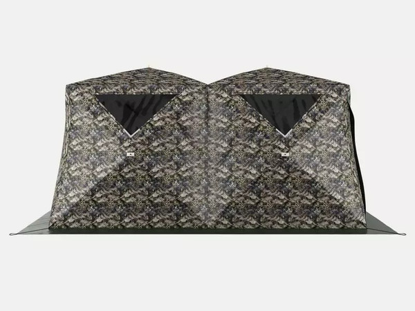 Изображение товара Палатка-баня MORZH Куб дубль с полом, печью и баком для воды (камуфляж)