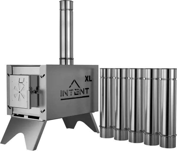 Изображение товара Палатка-баня MORZH Куб дубль с полом, печью и баком для воды (камуфляж)