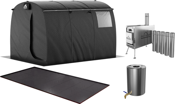 Изображение товара Палатка-баня MORZH Max с полом, печью и баком для воды (черный)