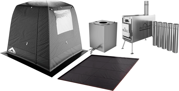 Изображение товара Палатка-баня MORZH 1 окно с полом, печью и баком для воды (черный)