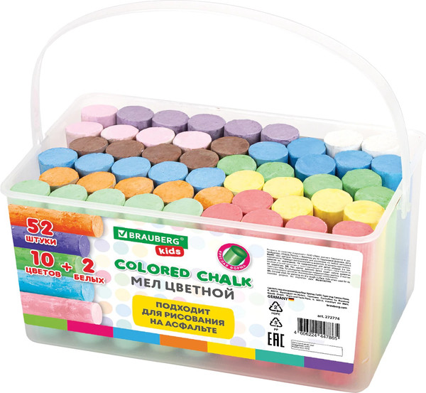 Изображение товара Набор мела канцелярского Brauberg Kids. В ведерке / 272774 (52шт)