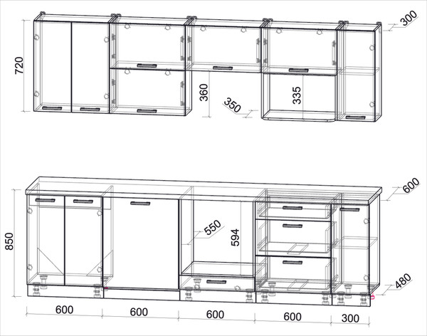 Изображение товара Кухонный гарнитур Интерлиния Мила Лайт 2.7-ПМ2 (персидский жемчуг/персидский жемчуг/дуб бунратти)
