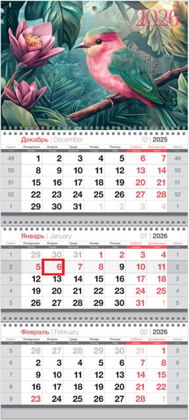 Изображение товара Календарь настенный BG Райская птица / 380939  (2026г)