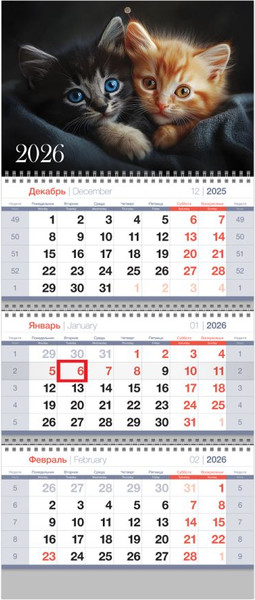 Изображение товара Календарь настенный BG Милые котята / 380976 (2026г)