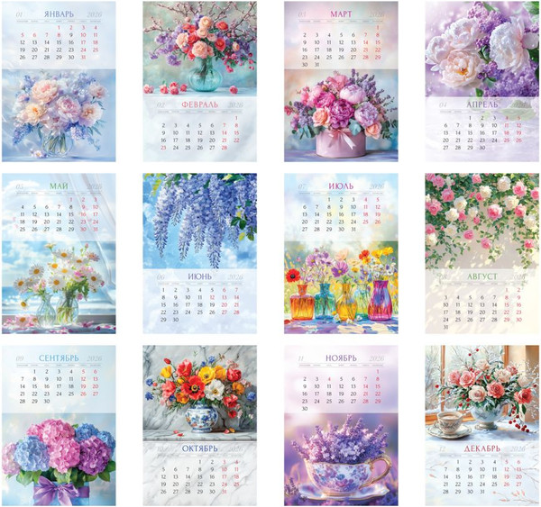 Изображение товара Календарь настенный BG Прекрасные цветы / 381922 (2026г)