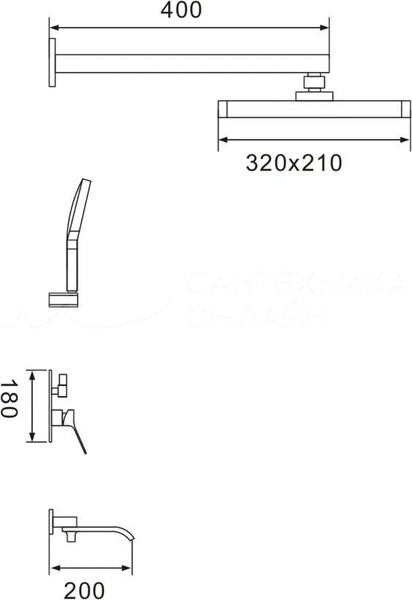 Изображение товара Душевая система со смесителем Shevanik S4035G (золотой сатин)