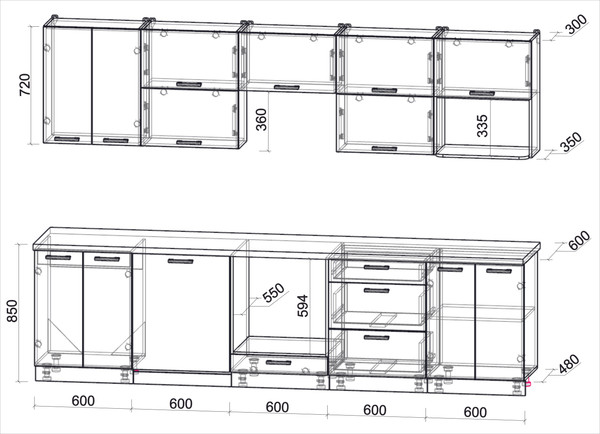 Изображение товара Кухонный гарнитур Интерлиния Мила Лайт 3.0-ПМ2 (дуб серый/дуб серый/дуб бунратти)
