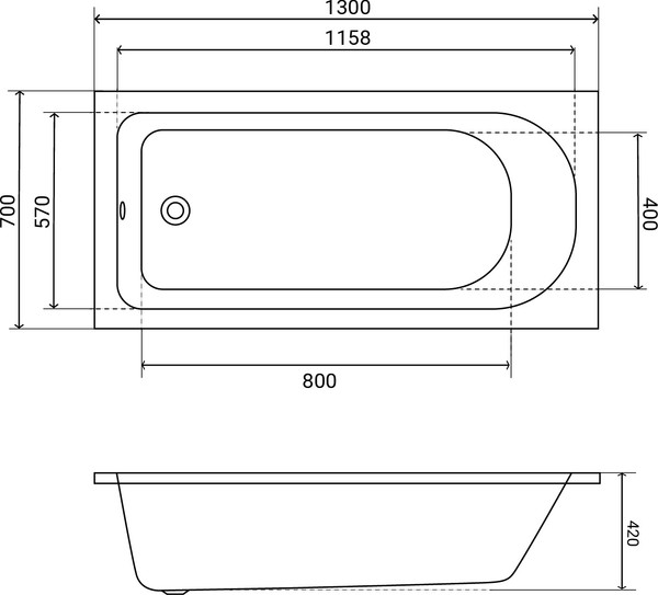 Изображение товара Ванна чугунная Lauter Victoria 2100813 / 130x70 с сифоном 21Y31000 (хром)
