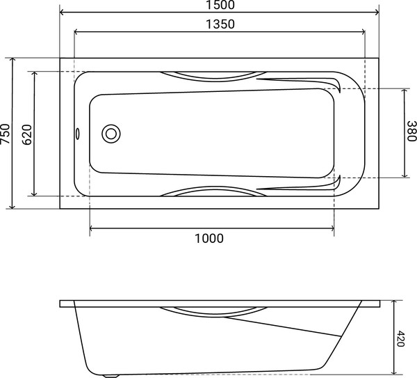 Изображение товара Ванна чугунная Lauter Regina 2101415 / 150x75 с сифоном 21Y32001 (матовый черный)
