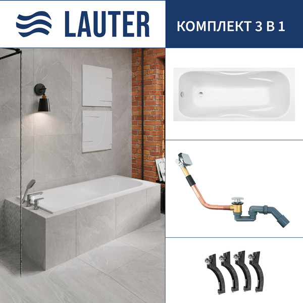 Изображение товара Ванна чугунная Lauter Regina 21014171 / 170x80 с сифоном 21Y11010 (хром)
