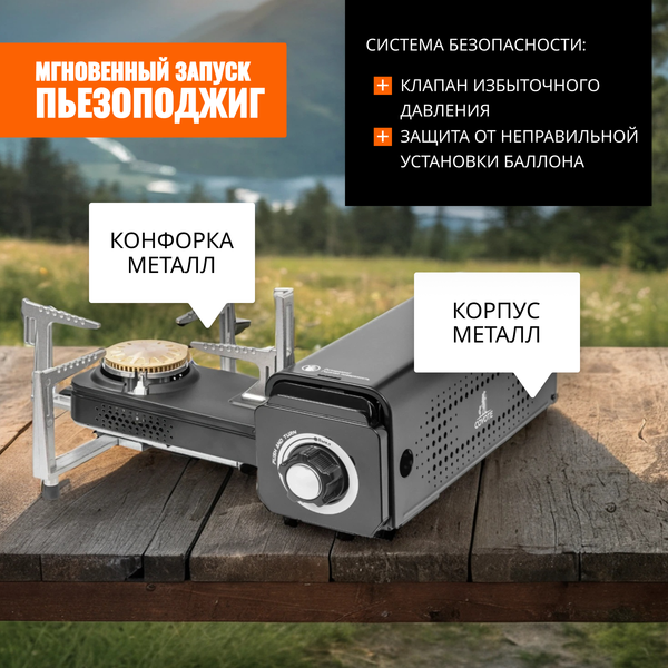 Изображение товара Плита туристическая Coyote MS-100 с газовым баллоном Дружба ДР-520 (черный полуглянцевый)