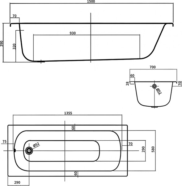 Изображение товара Ванна стальная Lauter Tova 150 / 21S15022 (с ножками)