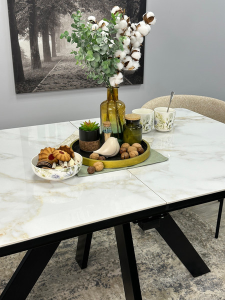 Изображение товара Обеденный стол Kenner DL1600 (черный/керамика мрамор белый глянец)