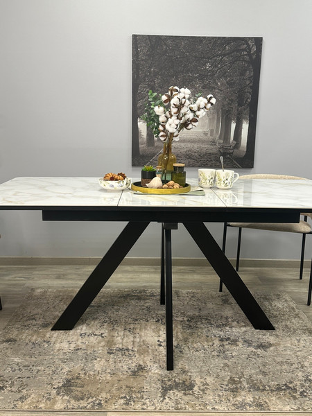 Изображение товара Обеденный стол Kenner DL1600 (черный/керамика мрамор белый глянец)