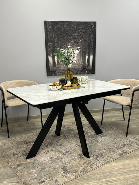 Изображение товара Обеденный стол Kenner DL1600 (черный/керамика мрамор белый глянец)