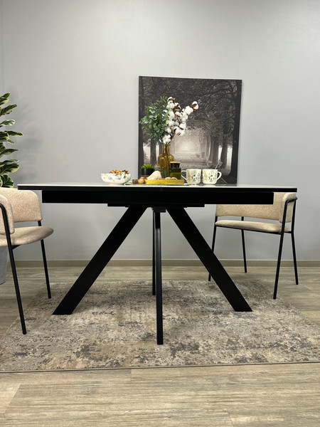 Изображение товара Обеденный стол Kenner DL1600 (черный/керамика мрамор белый глянец)