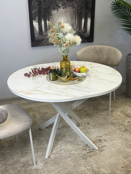 Изображение товара Обеденный стол Kenner R1100s (белый/керамика мрамор белый глянец)