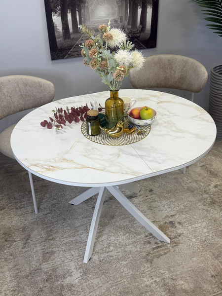 Изображение товара Обеденный стол Kenner R1100s (белый/керамика мрамор белый глянец)