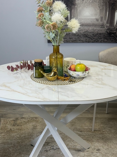 Изображение товара Обеденный стол Kenner R1100s (белый/керамика мрамор белый глянец)