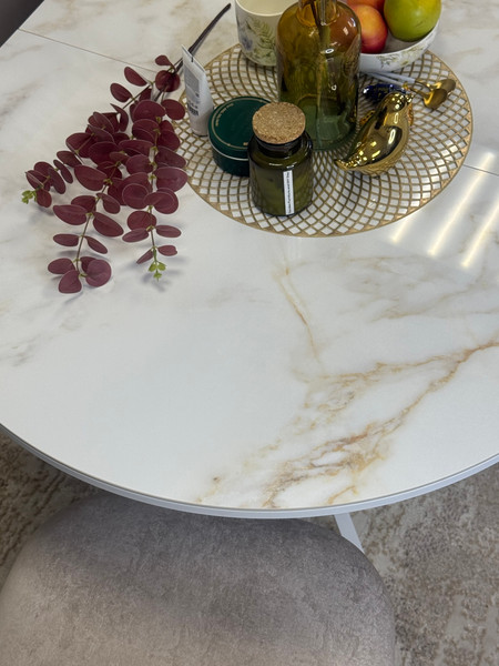 Изображение товара Обеденный стол Kenner R1100s (белый/керамика мрамор белый глянец)