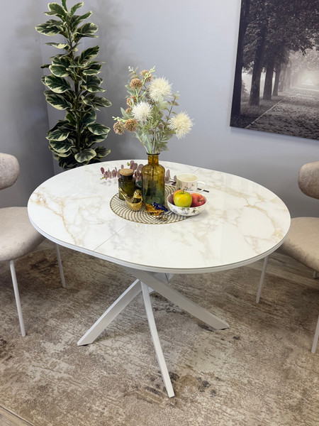 Изображение товара Обеденный стол Kenner R1100s (белый/керамика мрамор белый глянец)