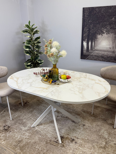 Изображение товара Обеденный стол Kenner R1100s (белый/керамика мрамор белый глянец)