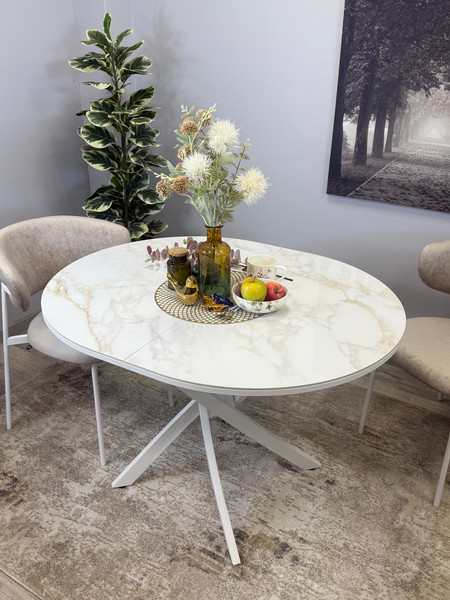 Изображение товара Обеденный стол Kenner R1100s (белый/керамика мрамор белый глянец)