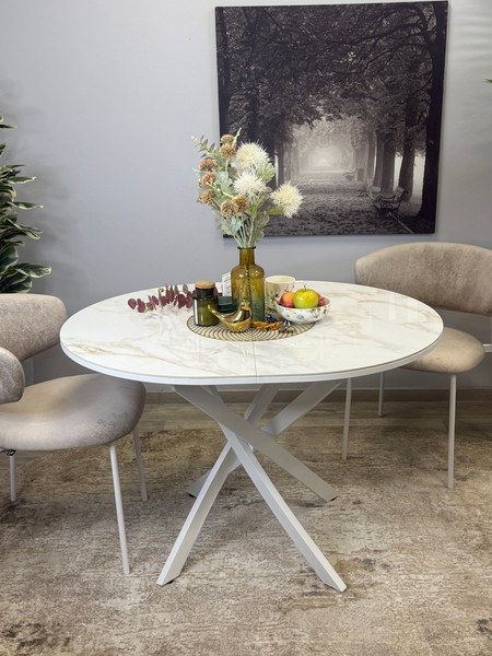 Изображение товара Обеденный стол Kenner R1100s (белый/керамика мрамор белый глянец)