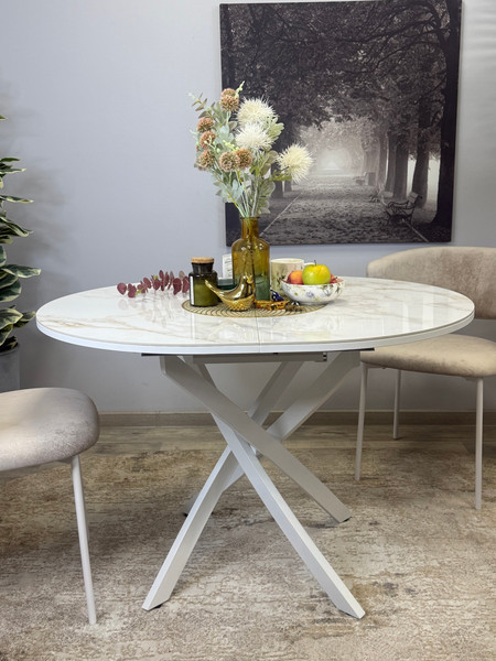 Изображение товара Обеденный стол Kenner R1100s (белый/керамика мрамор белый глянец)