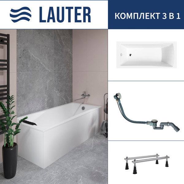 Изображение товара Ванна акриловая Lauter Aurora 170x75 / 21010075 (с ножками и сифоном 21Y32000 хром)