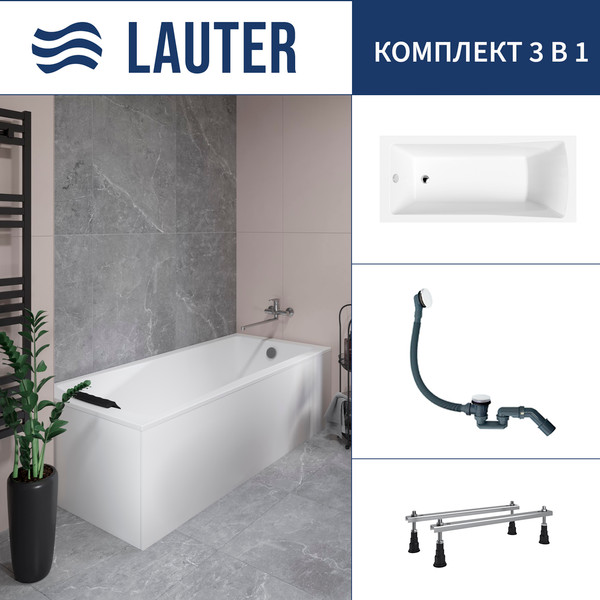 Изображение товара Ванна акриловая Lauter Aurora 170x75 / 21010075 (с ножками и сифоном 21Y31002 белый)