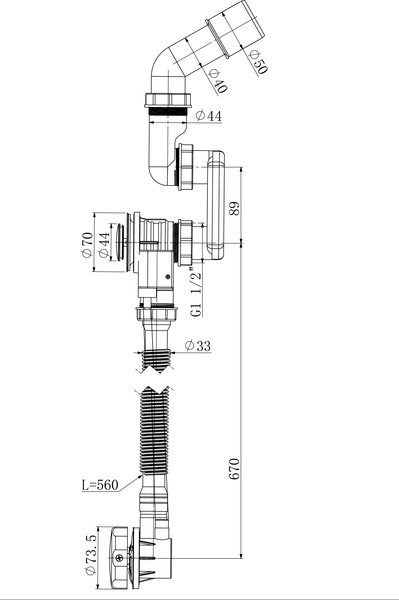 Изображение товара Ванна акриловая Lauter Aurora 170x75 / 21010075 (с ножками и сифоном 21Y32001 матовый черный)
